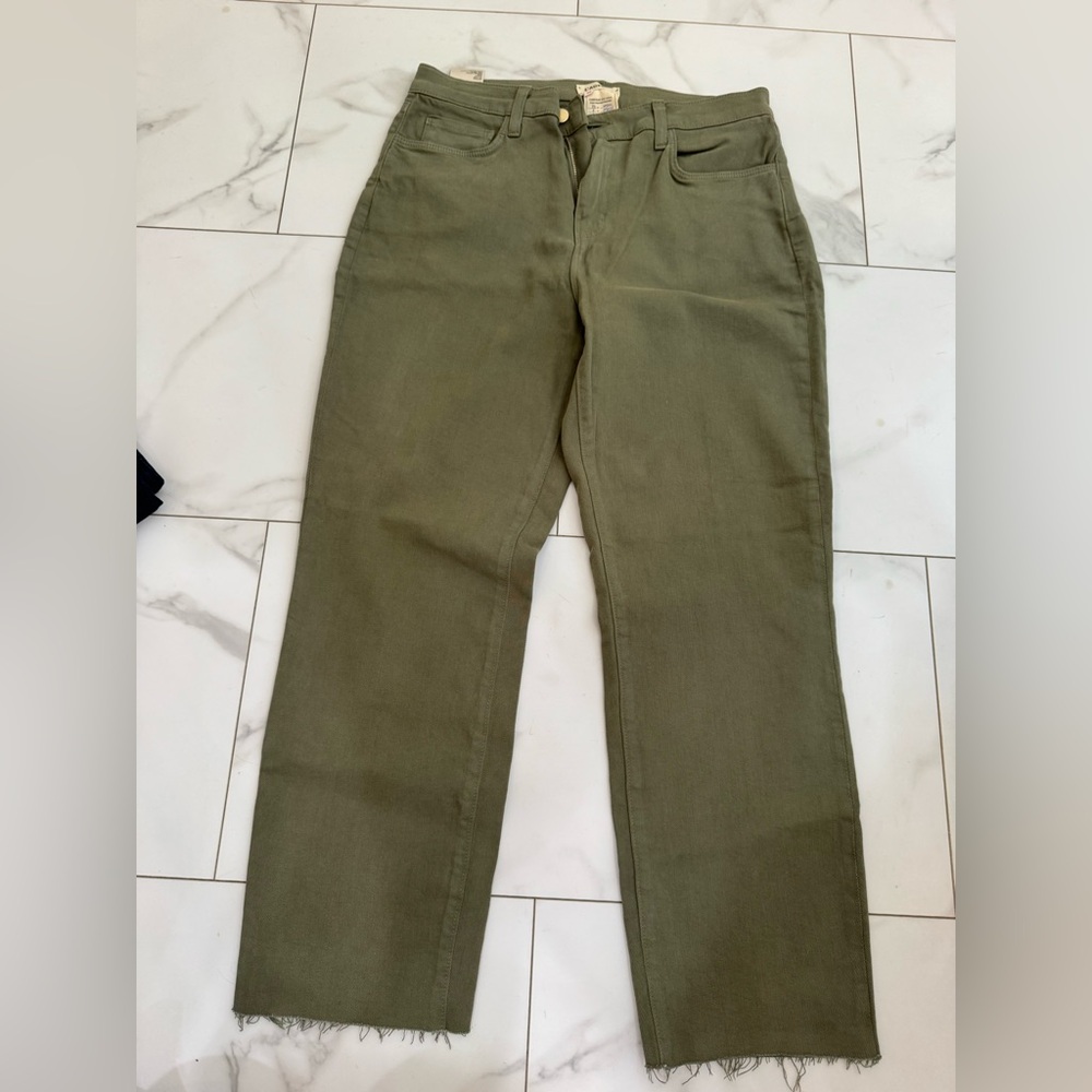 L'AGENCE Olive Green Cropped Straight Jeans